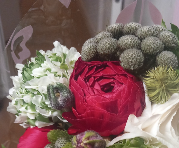 Bouquet with red flower and white accents