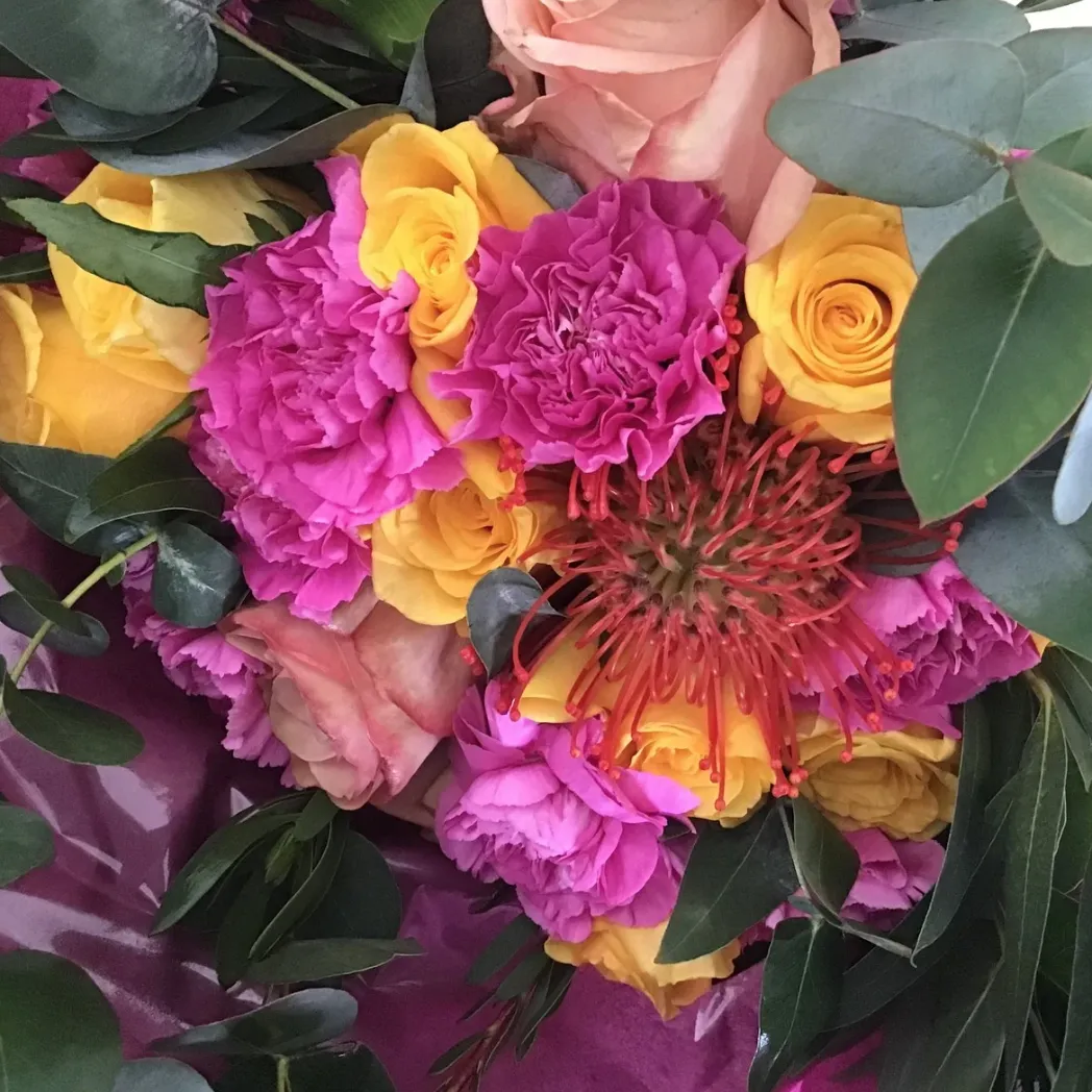 Special occasion bouquet with pink and yellow roses